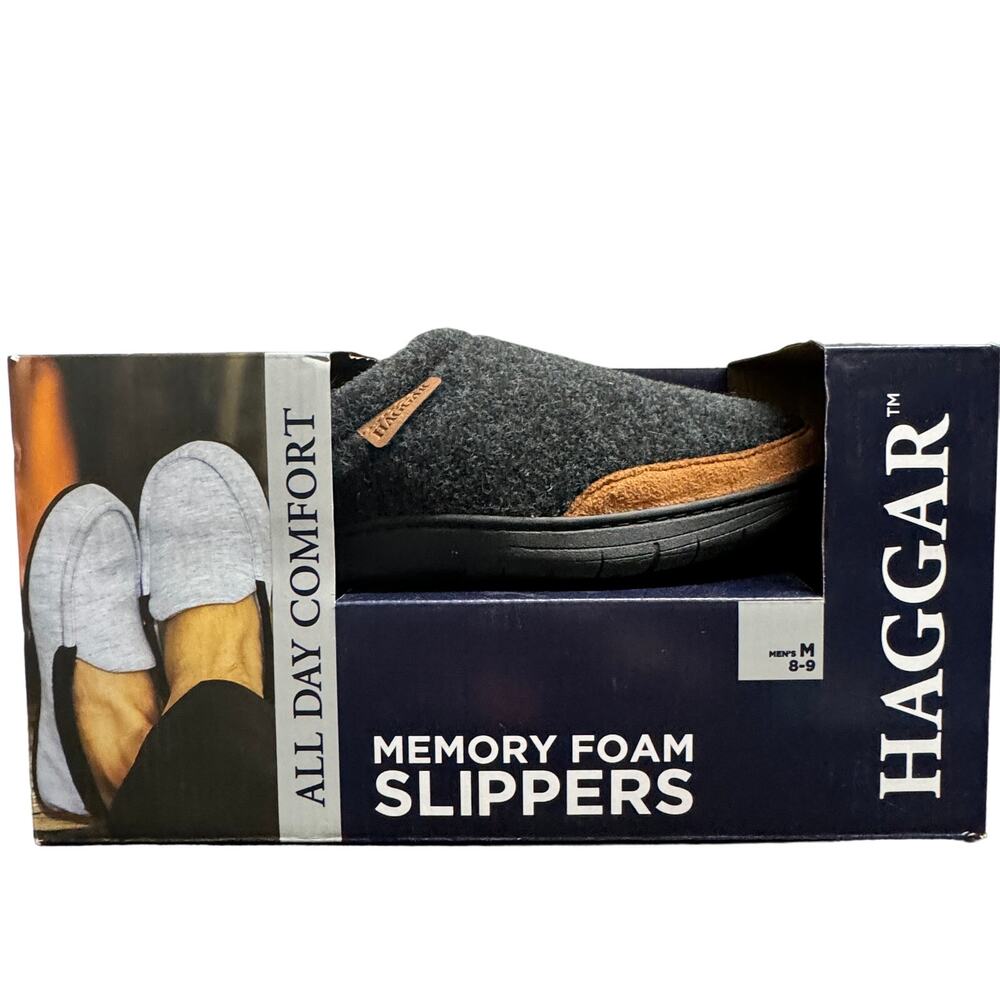 Haggar Mens Clog Slippers Size Medium Gray Felt Memory Foam Lightweight New